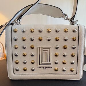 Karl Lagerfeld Off White Bag with Gold and Silver Studs